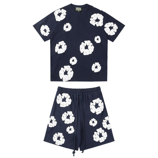 Denim Tears Outfit:T-shirt/Shorts (Separate Purchase Options) Puff Print Short Sleeve T-shirt Loose Couple Shorts Suit